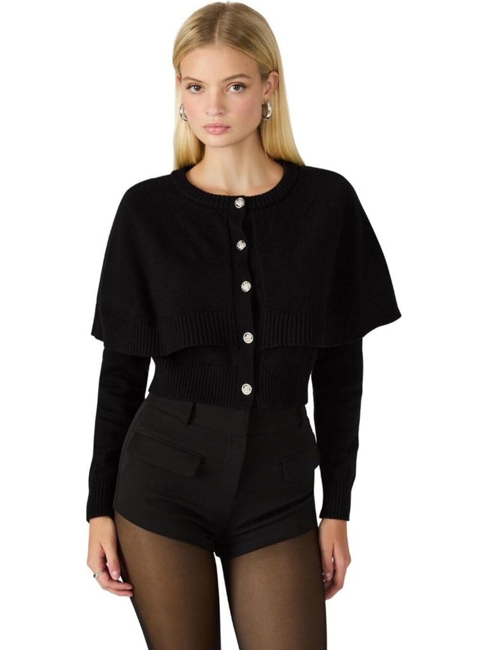 Steve Madden Women's Black Button Closure Imported Gisselle Cardigan Sweater